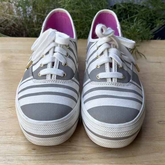 Keds Kate Spade Platform Triple Decker Women's Size 7.5 White Gray Striped Clean - Picture 7 of 12